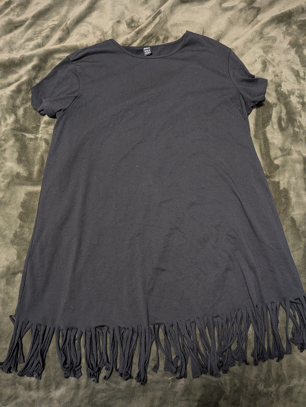 SHEIN Black Fringe Hem Midi Dress
